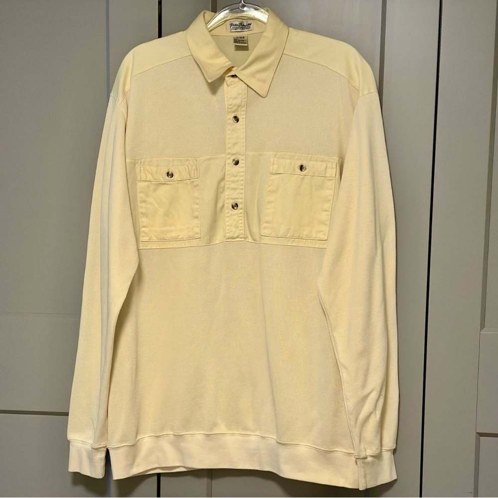 Vtg 90s Norm Thompson XLT Long Sleeve Polo Butter Yellow Popover Preppy Dadcore